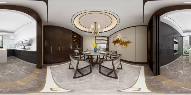 istock 360 Degrees Modern Living and Dining Room. 3D Render. 1221510933