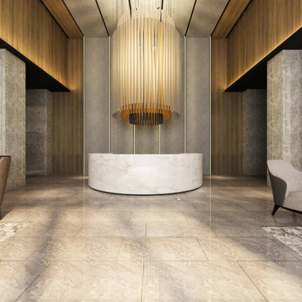 istock 3d render of modern building entrance reception desk 1221511429
