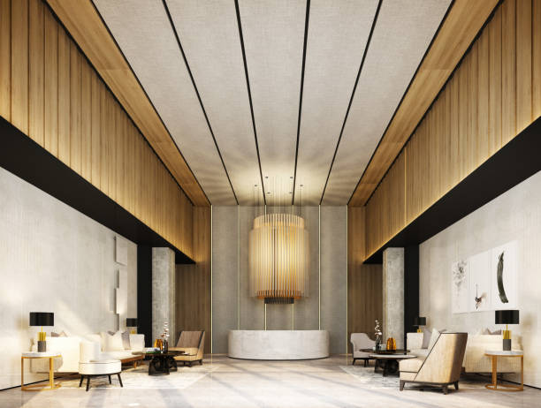 istock 3d render of modern building entrance reception desk 1221512195