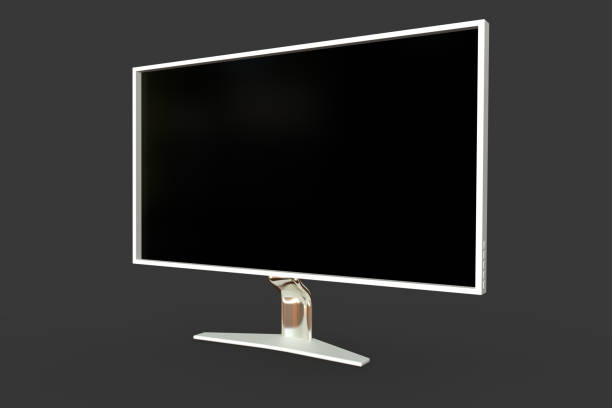 istock White technological computer monitor with fictive design isolated on grey background - detailed realistic 3D illustration of object 1221512892
