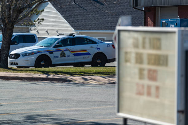 RCMP Police Cruiser April 25, 2020 - Elmsdale, Canada - RCMP police cruiser at the Elmsdale detachment of the Royal Canadian Mounted Police. police station canada stock pictures, royalty-free photos & images
