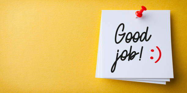 istock White Sticky Note With Good Job And Red Push Pin On On Yellow Background 1221515200