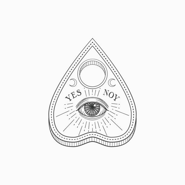 illustrazioni stock, clip art, cartoni animati e icone di tendenza di ouija planchette con occhio di provvidenza. simbolo strega e magia, illustrazione vettoriale monocromatica, isolata su sfondo bianco - fortune teller immagine