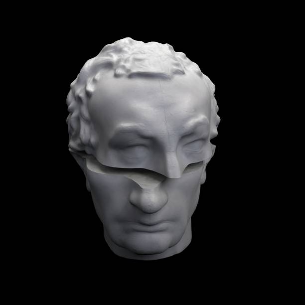 istock Abstract digital illustration from 3D rendering of Gattamelata bust sliced in two 1221520327
