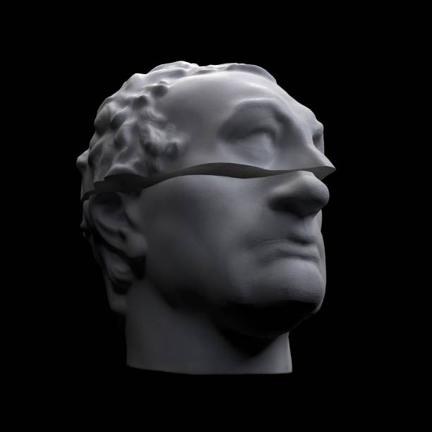 istock Abstract digital illustration from 3D rendering of Gattamelata bust sliced in two 1221520371