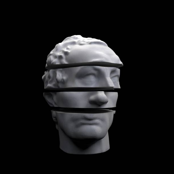 istock Abstract digital illustration from 3D rendering of Gattamelata bust sliced in four 1221520420