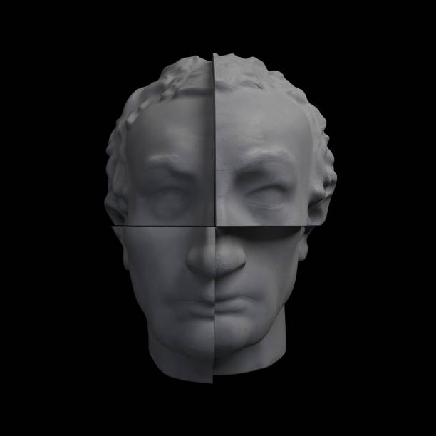 istock Abstract digital illustration from 3D rendering of Gattamelata bust sliced in four 1221520441