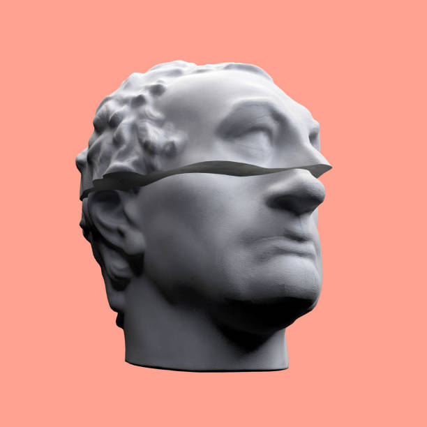 istock Abstract digital illustration from 3D rendering of Gattamelata bust sliced in two 1221520483