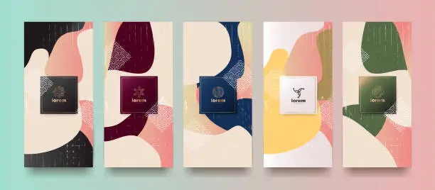 Vector illustration of Vector set packaging templates japanese of nature luxury or premium products.logo design with trendy linear style.voucher, flyer, brochure.Menu book cover japan style vector illustration.