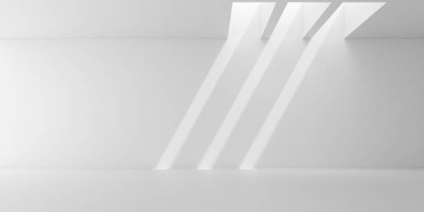 istock Abstract of white concrete interior with sun light cast the shadow on the wall, Geometric structure design,Museum space,Perspective of brutalism  architecture,3d rendering 1221528233