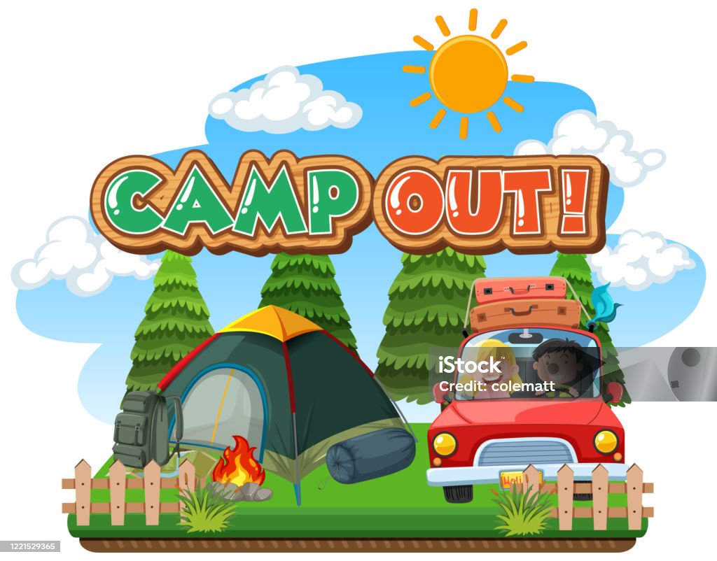 Camp Out Vector Font Design For Camp Out With Tent In The Park Stock Illustration ...