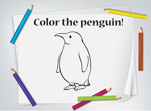 Children penguin coloring worksheet illustration