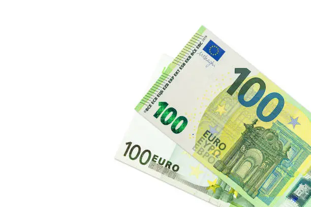 some 100 euro banknotes second edition indicating economics with copy space