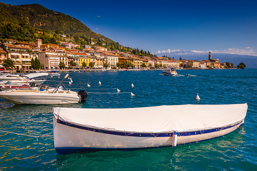 Gargnano on Lake Garda and Trentino Alpine landscape - Lombardy, Italy