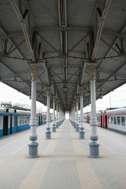 istock Railway stration of Moscow, Russia. Emty platform 1221536766