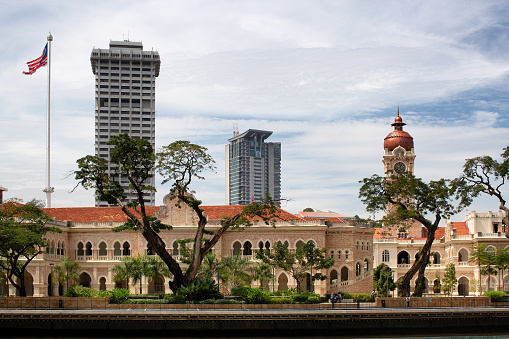 Kuala Lumpur, Malaysia, December 18, 2018: View of the rear of the landmark Sultan Abdul Samad building, city centre, Kuala Lumpur