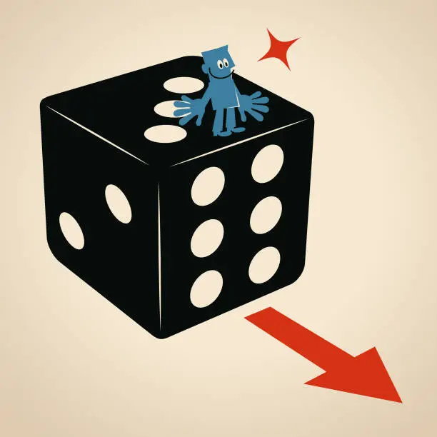 Vector illustration of Businessman standing on a giant dice decided to take the plunge, good luck