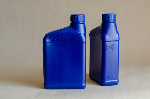 istock Two blue plastic canister for lubricants without label, container for chemicals. 1221539313