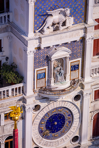 San Marco square, St Mark's Clocktower  high angle view - Venice, Italy