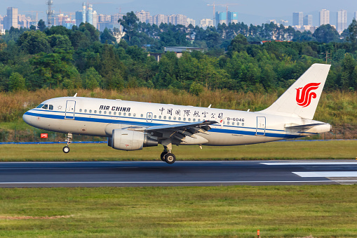 Chengdu, China – September 22, 2019: Air China Airbus A319 airplane at Chengdu Shuangliu airport (CTU) in China. Airbus is a European aircraft manufacturer based in Toulouse, France.