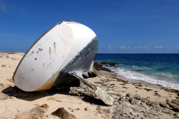 istock Wreck of a boat at Small Curacao, Caribbean 1221543565