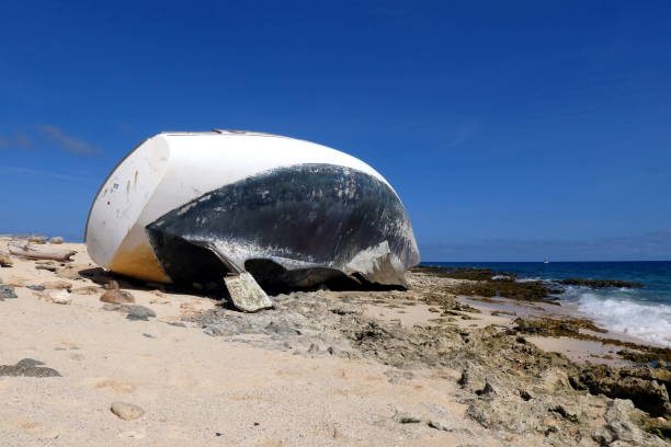 istock Wreck of a boat at Small Curacao, Caribbean 1221543568