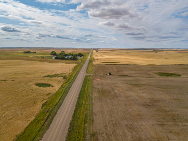 sunset aerial footage drone photography of road and fields in saskatchewan Canada Hazlet during sunset in summer fields after harvesting sunset aerial footage drone photography of road and fields in saskatchewan Canada Hazlet during sunset in summer fields after harvesting manitoba photos stock pictures, royalty-free photos & images