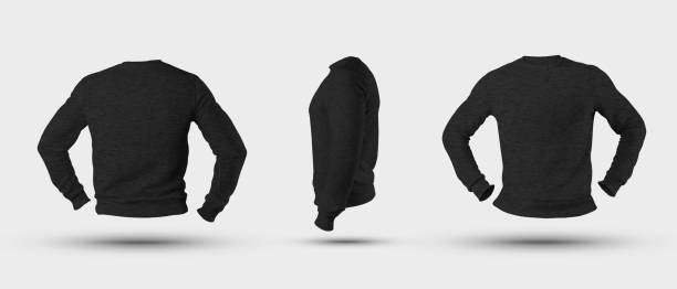 istock Mockup black blank heather, men's clothing front, back, side view, for presentation design. 1221548514