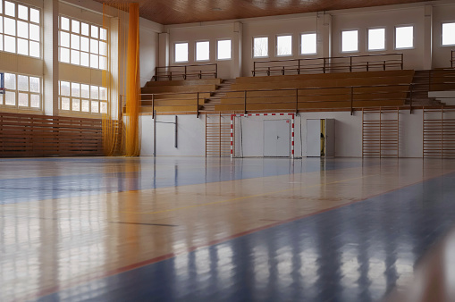 An empty school gymnasium