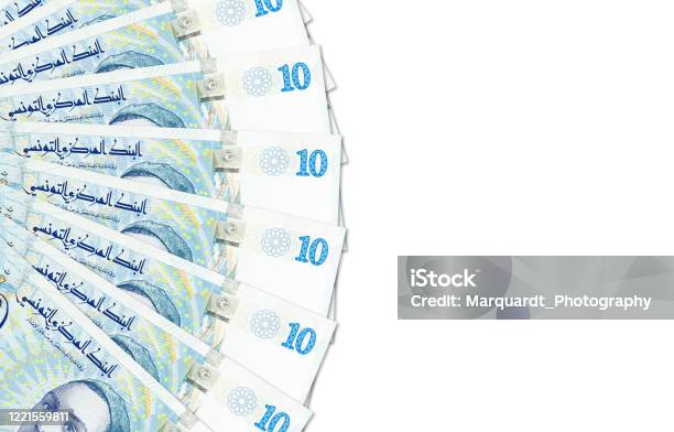 Some 10 Tunisian Dinar Banknotes New Edition Obverse Indicating Economics With Copy Space Stock Photo - Download Image Now