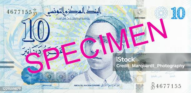 10 Tunisian Dinar Bank Note New Edition Obverse Specimen Stock Photo - Download Image Now