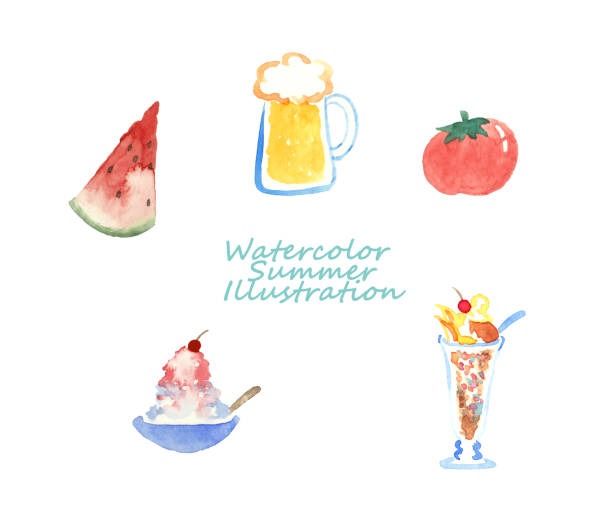ilustrações de stock, clip art, desenhos animados e ícones de watercolor summer illustration - parfait glass