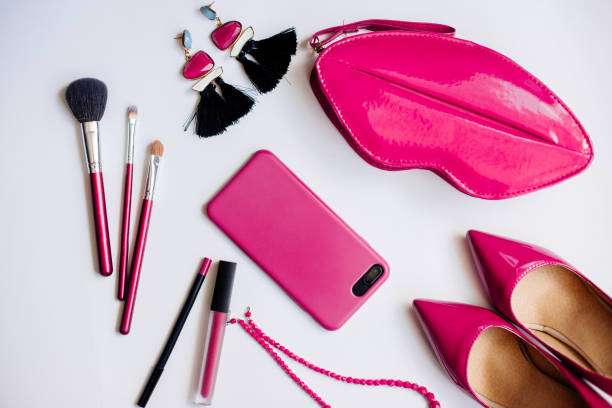istock Pink shoes, cosmetics and accessories. 1221560924