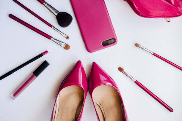 istock Pink shoes, cosmetics and accessories. 1221560931