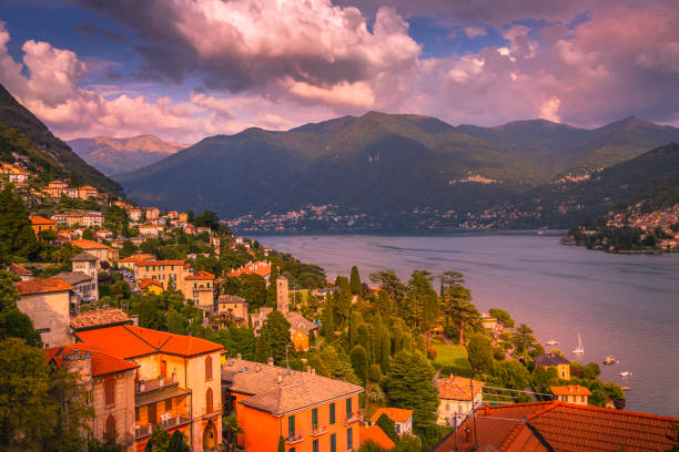 istock Moltrasio on Lake Como and Torno on the other side at sunset - Lombardy, Italy 1221563713