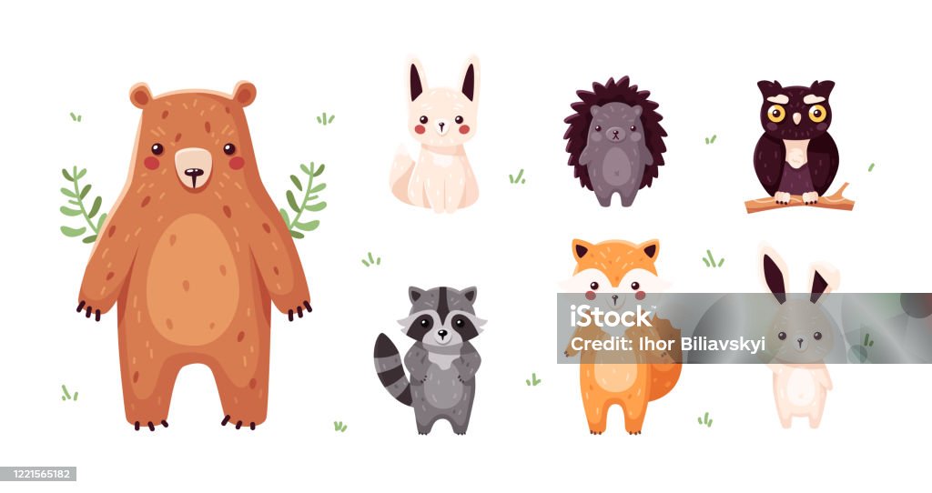 Forest Animals Set Isolated Funny Cartoon Characters For Kids Bear Fox Owl  Hedgehog Raccoon Hare Vector Illustration Flat Eps10 Stock Illustration -  Download Image Now - iStock