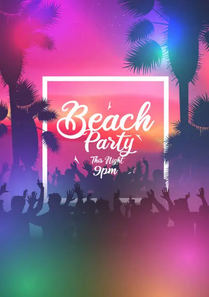 Vector illustration of Summer night party poster with crowd design