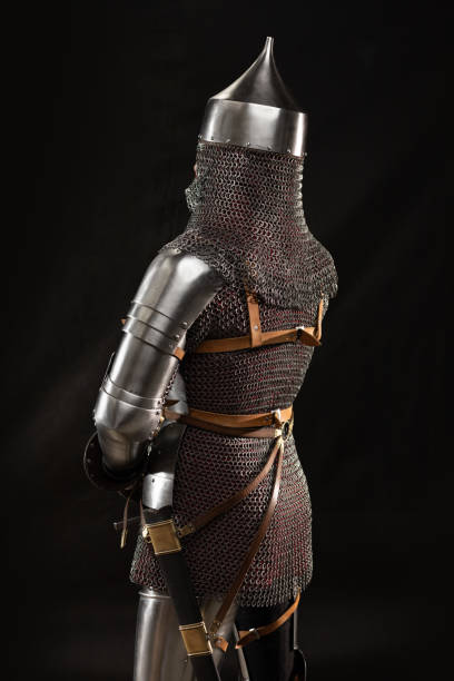 istock Mannequin man with a beard in a helmet and armor of a knight 1221568509
