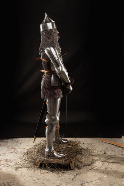 istock Mannequin man with a beard in a helmet and armor of a knight 1221568901