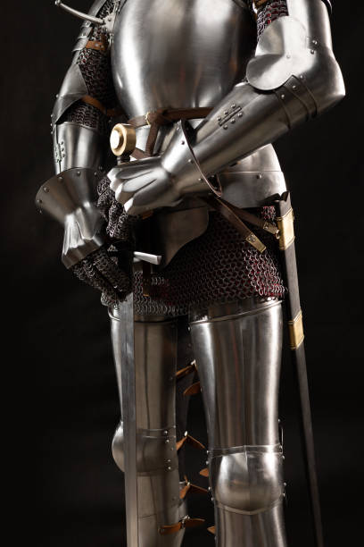 istock Mannequin man with a beard in a helmet and armor of a knight 1221568929