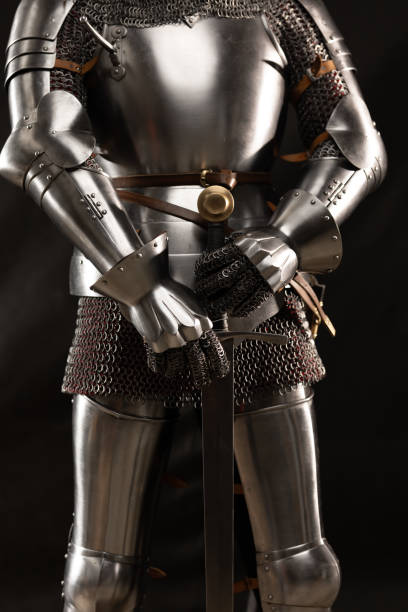 istock Mannequin man with a beard in a helmet and armor of a knight 1221568982