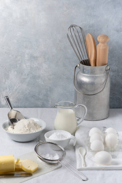 istock still life with natural ingredients: eggs, flour and milk 1221570643