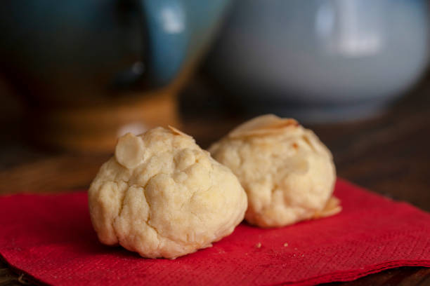 Cantucci, traditional Italian almond cookies from Tuscany on white background.