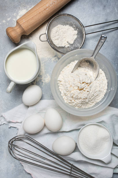 istock still life with natural ingredients: eggs, flour and milk 1221575649