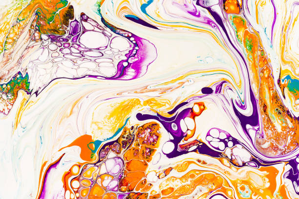 istock Oil paint mix abstract background. Rainbow marble texture. Acrylic liquid flow colorful wallpaper. Creative violet, yellow, blue paint swirls, waves. Multicolor watercolor pattern, fluid effect. 1221575720