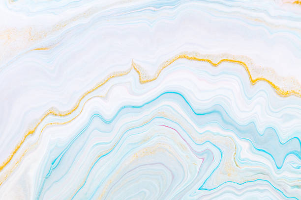 Fluid art texture. Backdrop with abstract iridescent paint effect. Liquid acrylic artwork that flows and splashes. Mixed paints for website background. White, blue and golden overflowing colors.