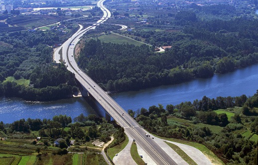 Puente sobre la frontera del río Miño de España y con Portugal Muy Galicia España photo