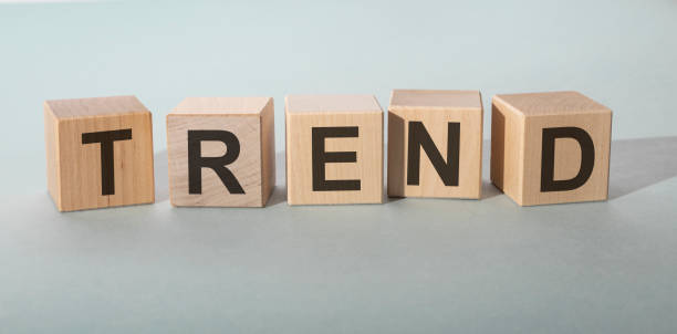 istock Trend word on cubes with grey background. 1221586936
