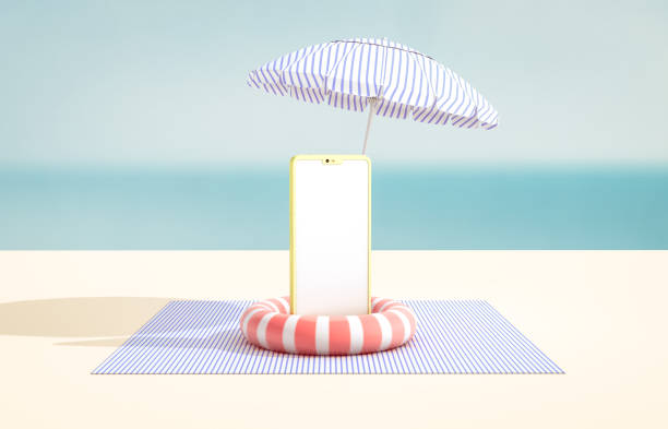 istock Natural summer beach backdrop with smart phone mock up. Abstract 3d summer scene. sea view. Online shopping concept. 1221589298