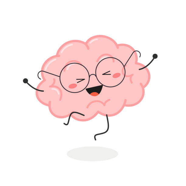 Happy Cartoon Nerd Brain Jumping For Joy Stock Illustration - Download  Image Now - Cartoon, Emoticon, Cute - iStock